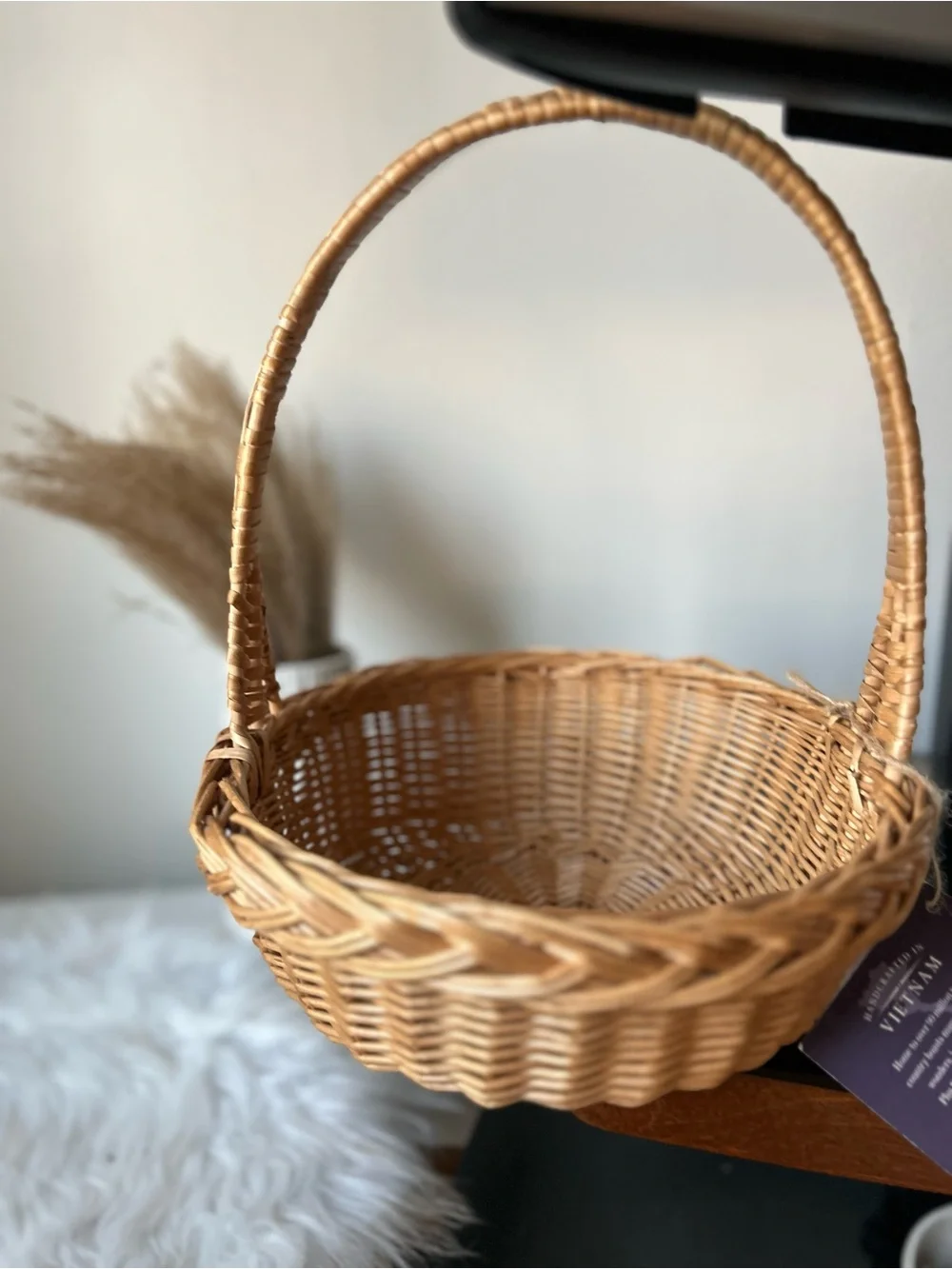 Woven Handled Decorative Basket in Natural Tan